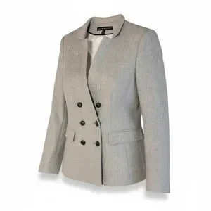 WHBM Classy Stand Neck Notched Collar Textured Gray Double-Breasted Blazer